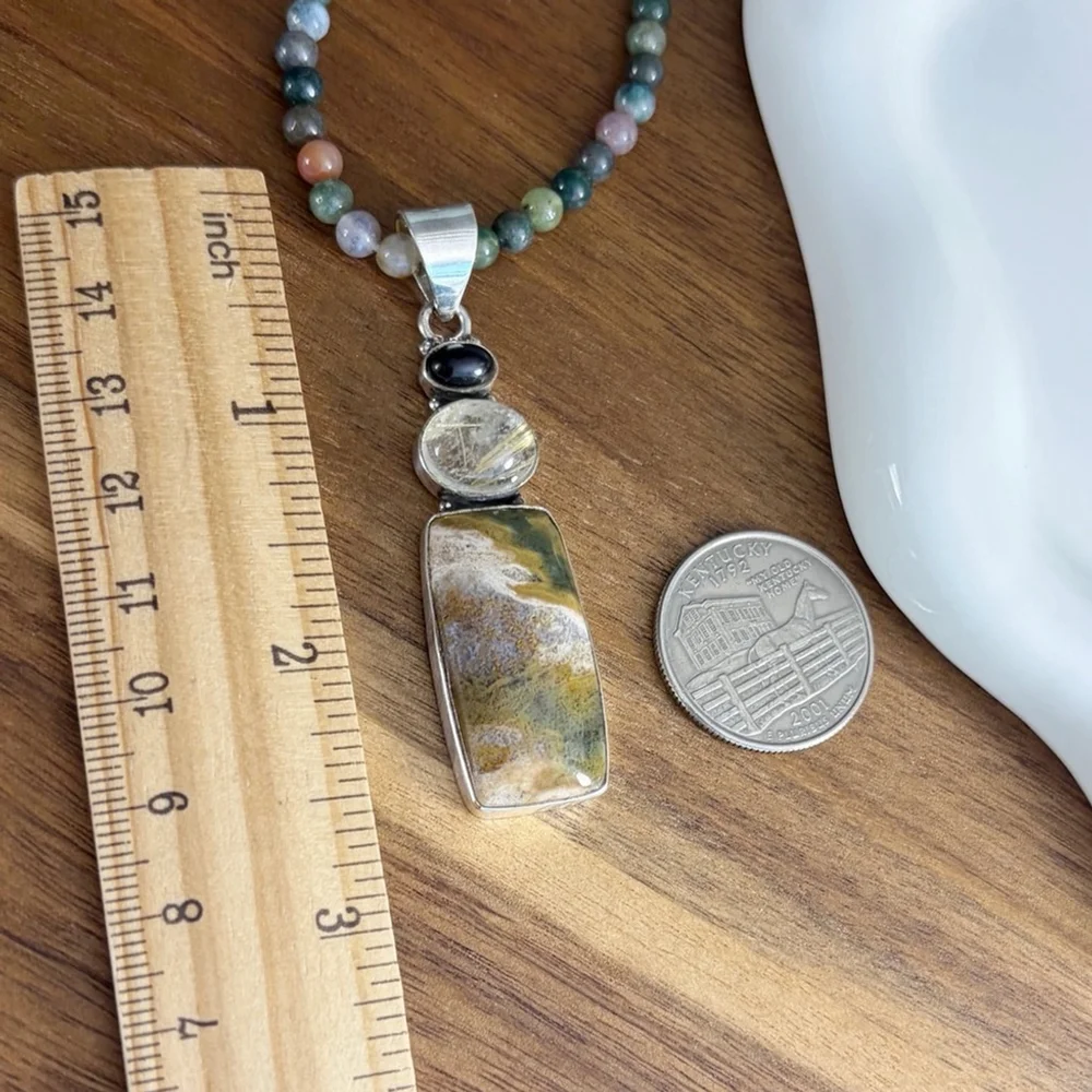 Onyx Golden Rutile Quartz Ocean Jasper Pendant Necklace Jewelry Set Lot New 925